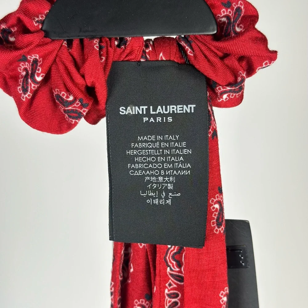 NWT YSL Saint Laurent Red Bandana-Print  Scarf Scrunchie Hair Accessory
